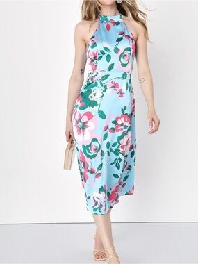 NWT Lulus Blue and Pink Floral Halter Midi Dress